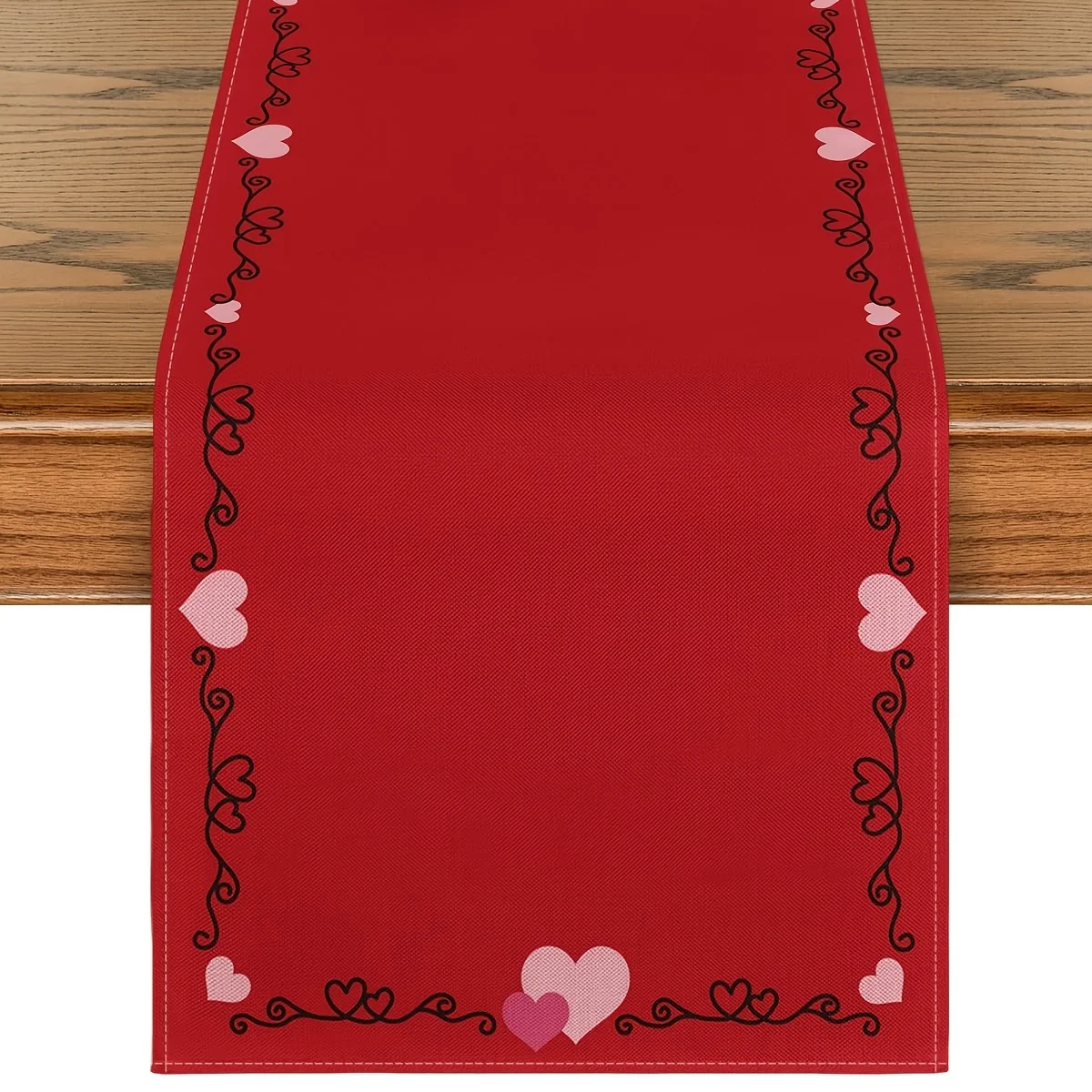 Valentine's Day Heart-Shaped Border Table Runner - Scalloped Romantic Fabric Multi-Size for Wedding Party Dining Decor