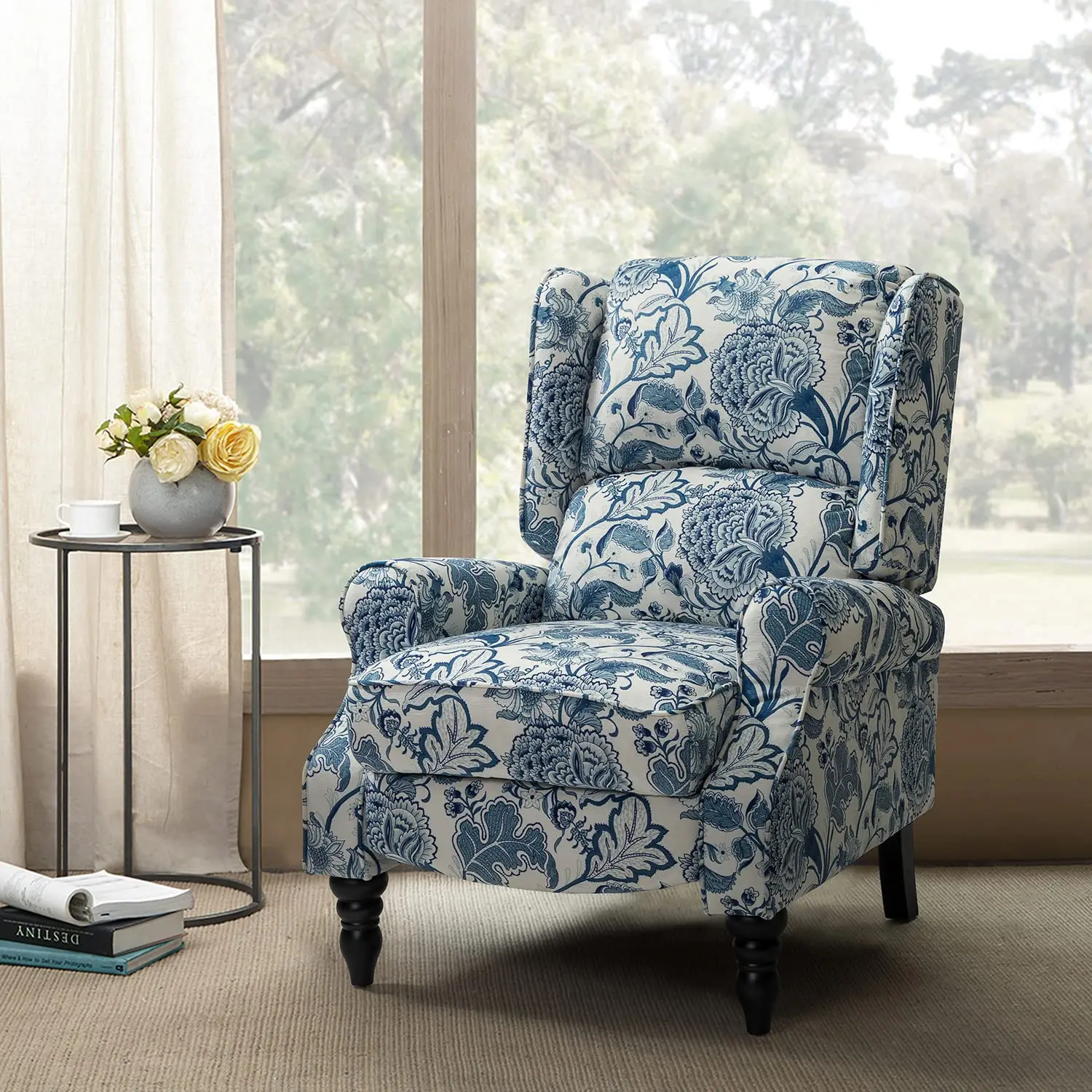 Customized Upholstered Wingback Recliner Chair Adjus  Push Back with Footrest for Living Room Bedroom Reading