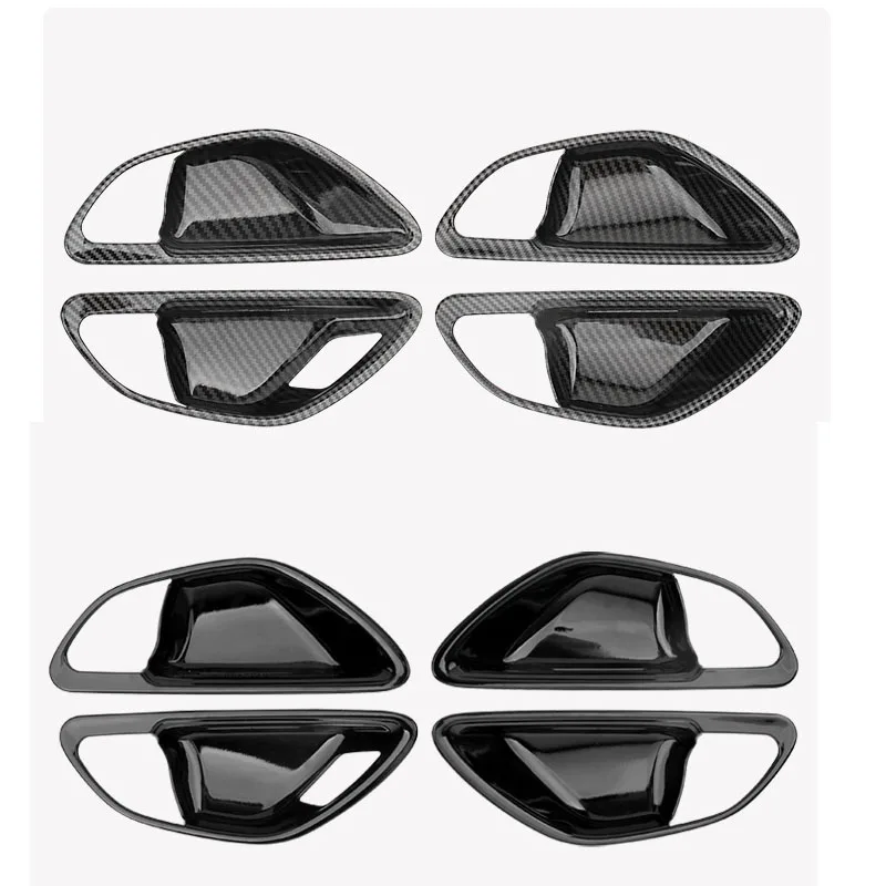 Carbon Fiber Look Car Interior Door Handle Door Bowl Cover Trim Frame For Mercedes Benz C E Class W205 W213 GLC X253