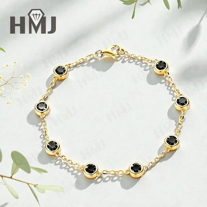 

Moissanite Bracelet with 2.4CT D White/Black/Vivid Blue/Green Round Moissanite 925 Silver Plated Gold Women Man Party Gift Daily