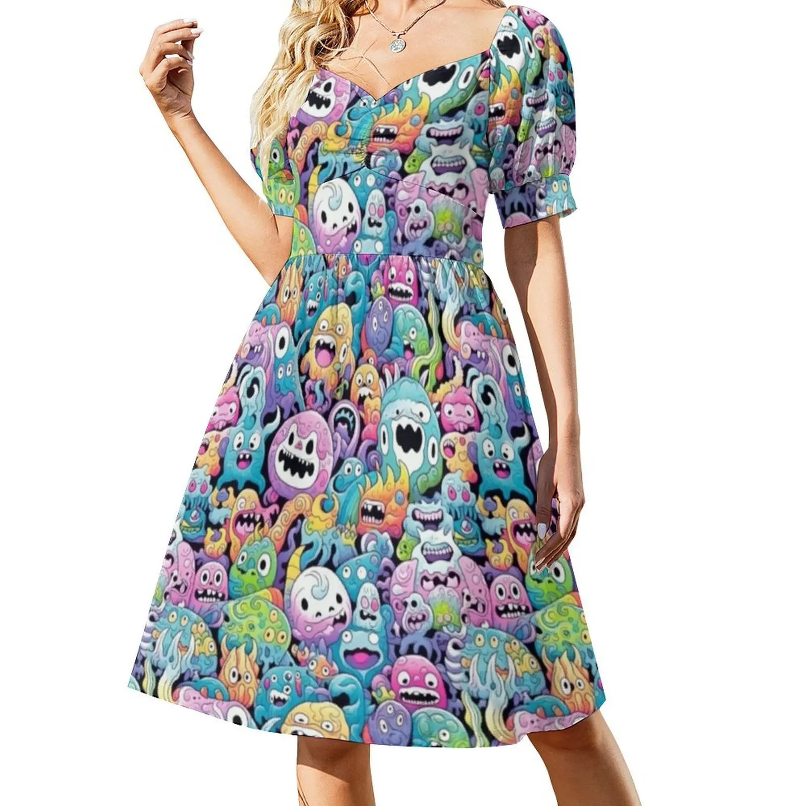 Japanese Monsters & Ghosts-Studio & Style Seamless Women's Elegant Party Dress A-Line Dress With Short/Long/Sleeveless Options