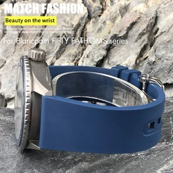 High Quality FKM Rubber Watchband 22mm 23mm for Blancpain Fifty Fathoms Watch Black Blue Soft Fluororubber Strap Folding Buckle