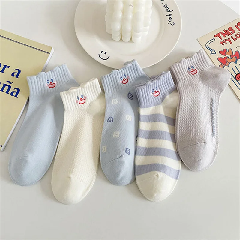 

5Pairs/Pack Trendy Summer Women Ankle Socks Thin Casual Cute Animal Print Breathable Short Socks