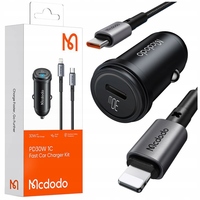 MCDODO FAST CAR CHARGER FOR USB-C LED PHONE + LIGHTNING CABLE