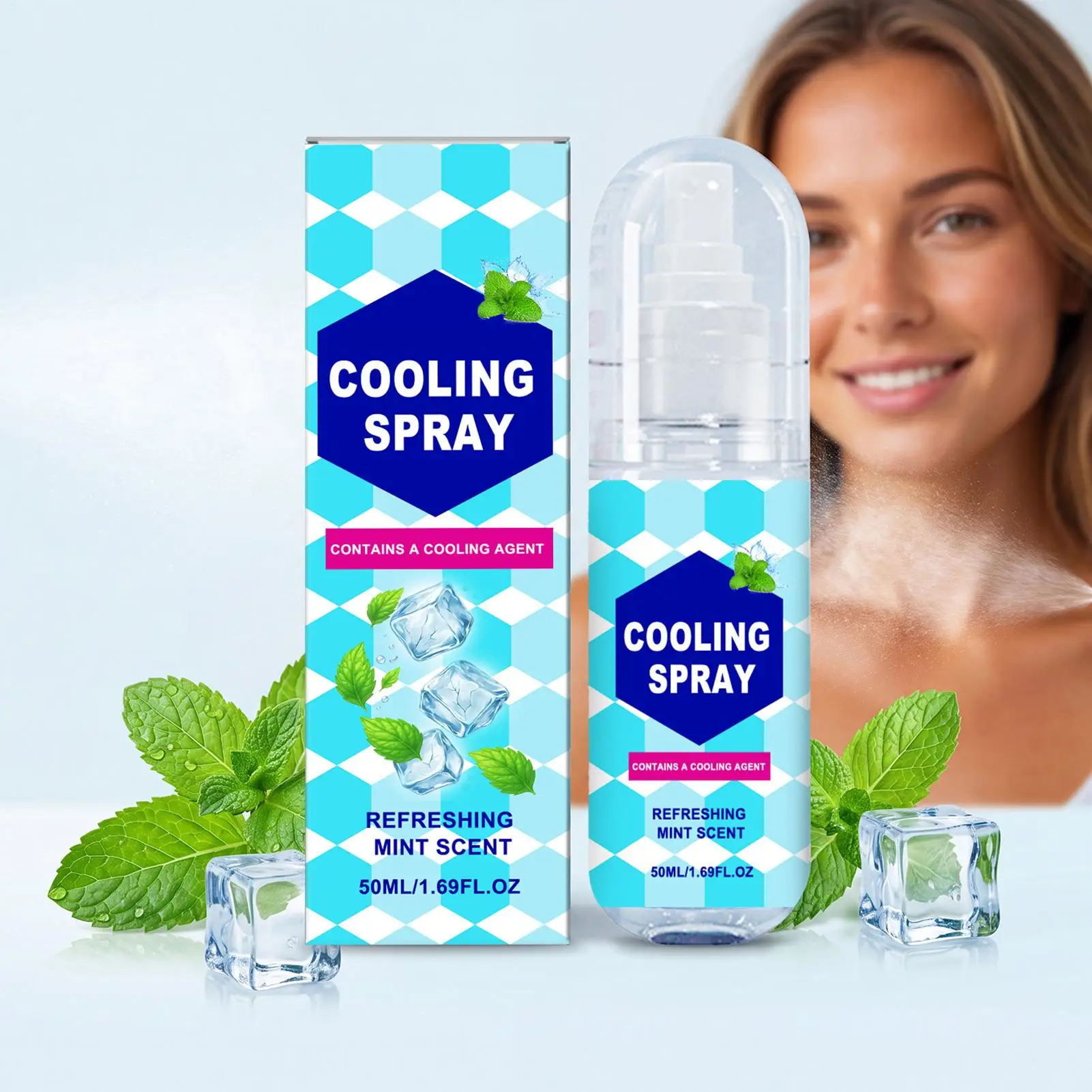 Spray refrescante de verano de 50 ml, portátil, con efecto de hielo, para alivio en el entrenamiento, hidratante de larga duración, para rostro y cuerpo.