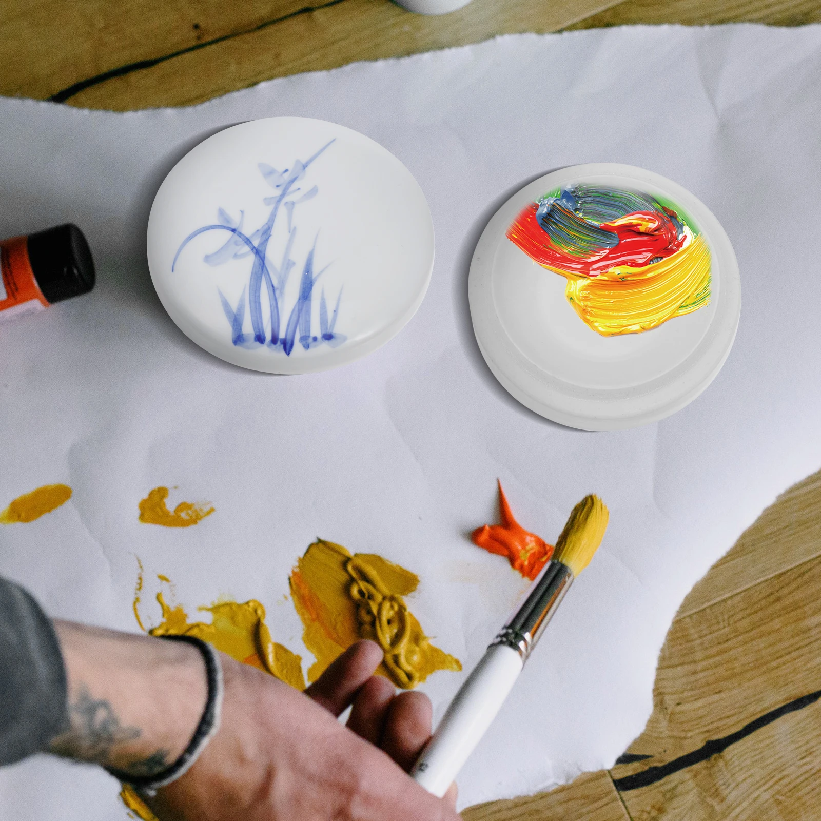 

1Set Color Mixing Tray Ceramic Paint Pallet Practical Multiple Layers for Watercolor Gouache Painting Tool for Beginners