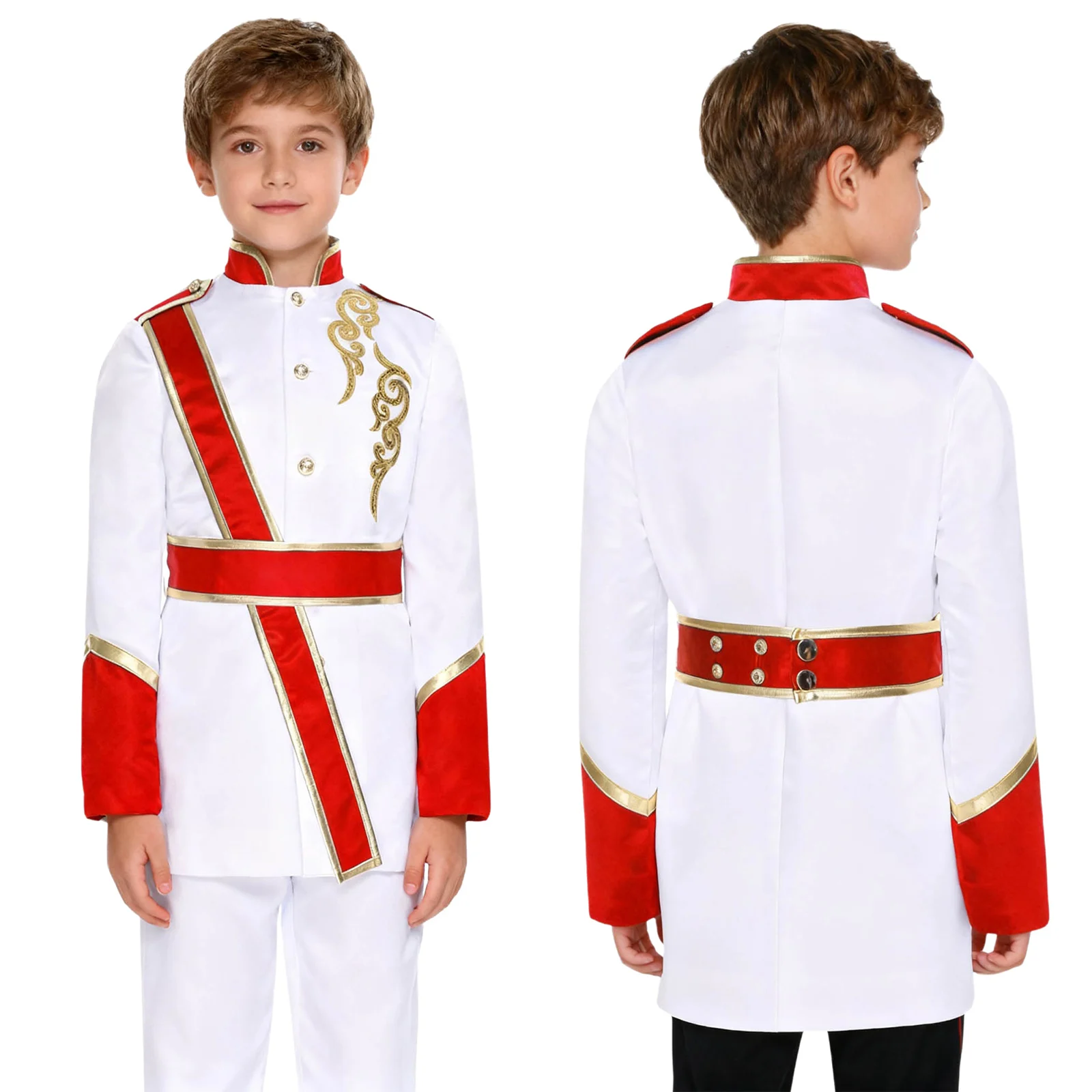 

Boys Girls Halloween Carnival Marching Drum Band Honor Guard Circus Ringmaster Cosplay Costume Long Sleeve Jacket with Sash