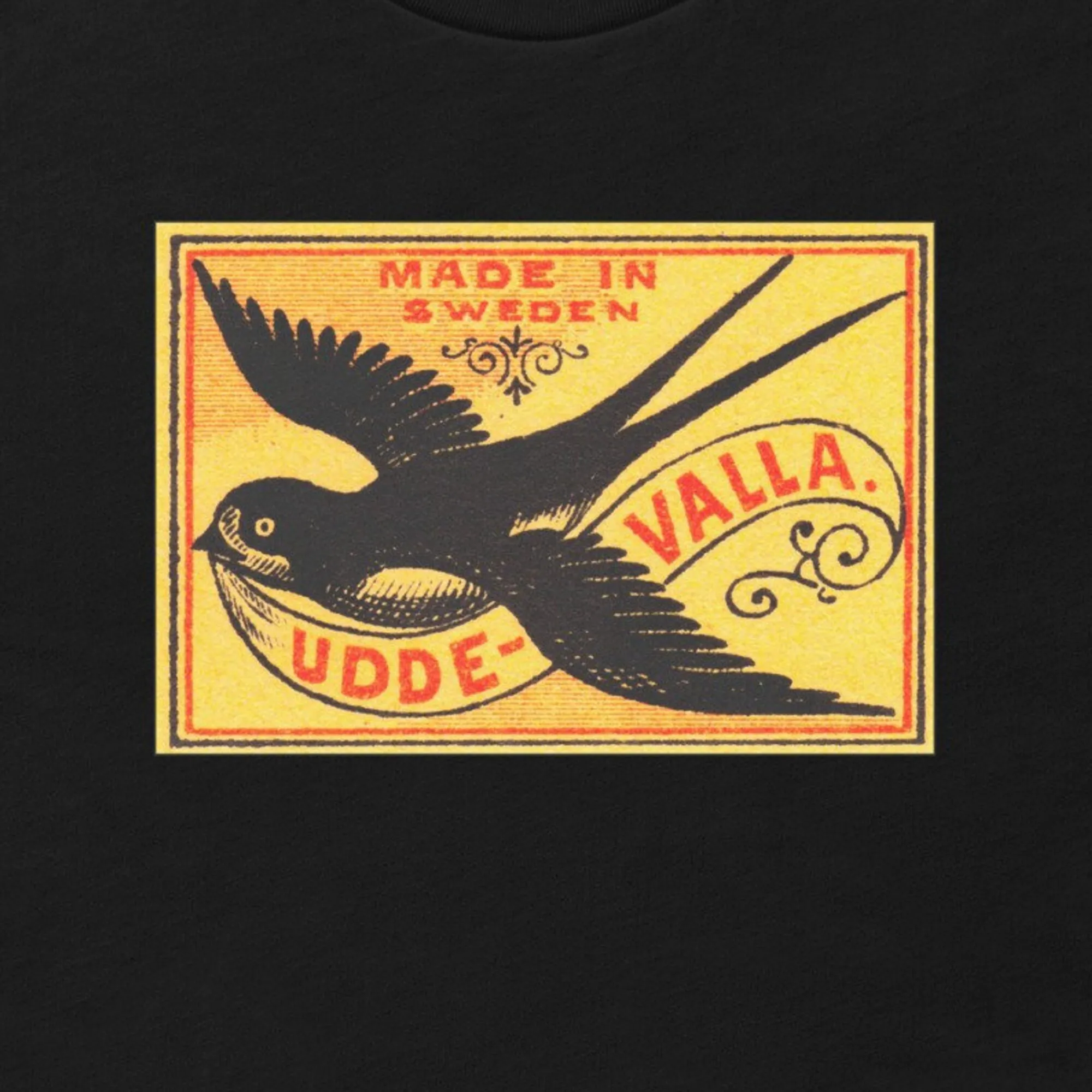 Matchbox Label Design Swallow Bird Swedish Print T Shirt Free Shipping