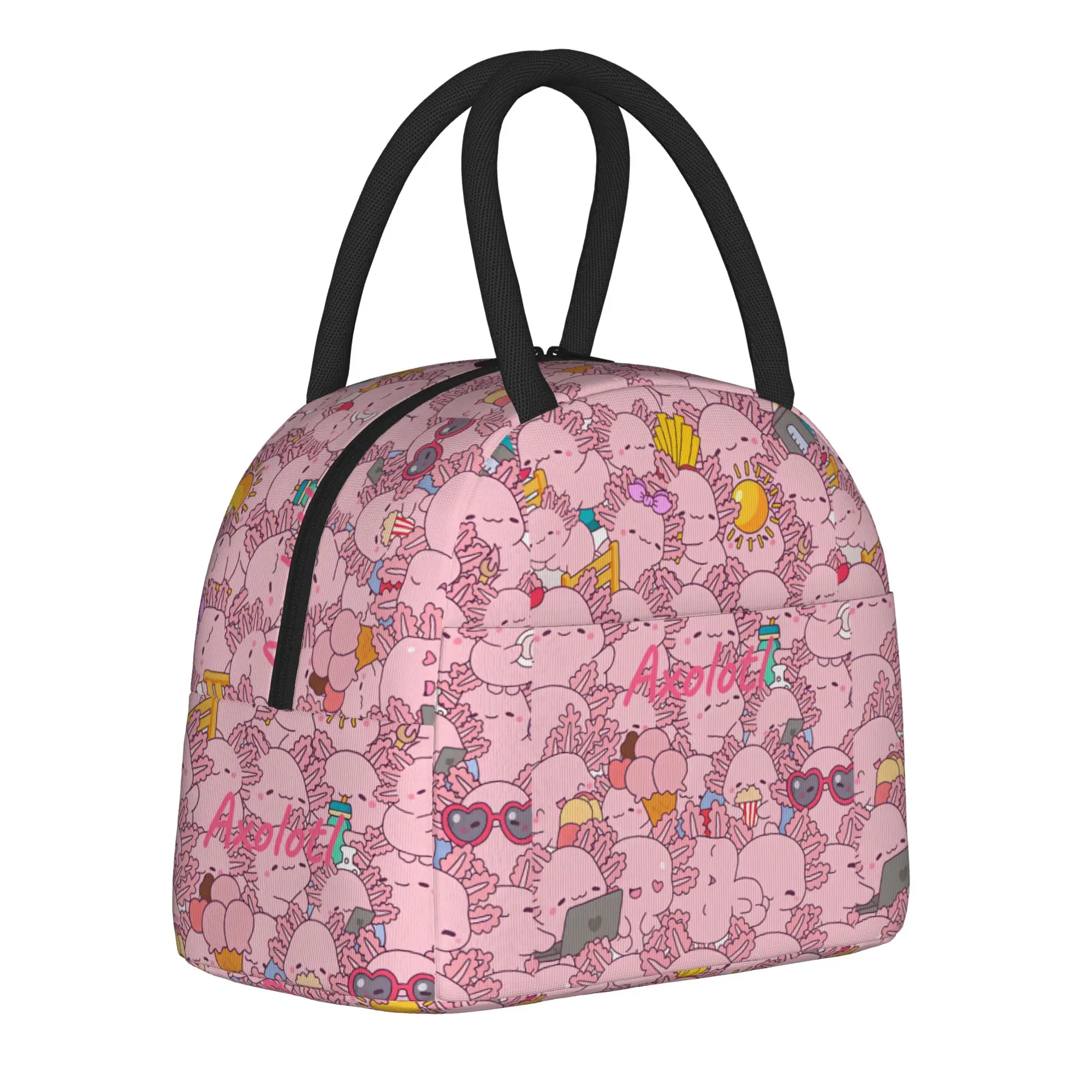 Cute Axolotl Lunch Bag  Portable Insulated Lunch Box Men Travel Designer Cooler Bag Vintage Waterproof Thermal Lunch Bags