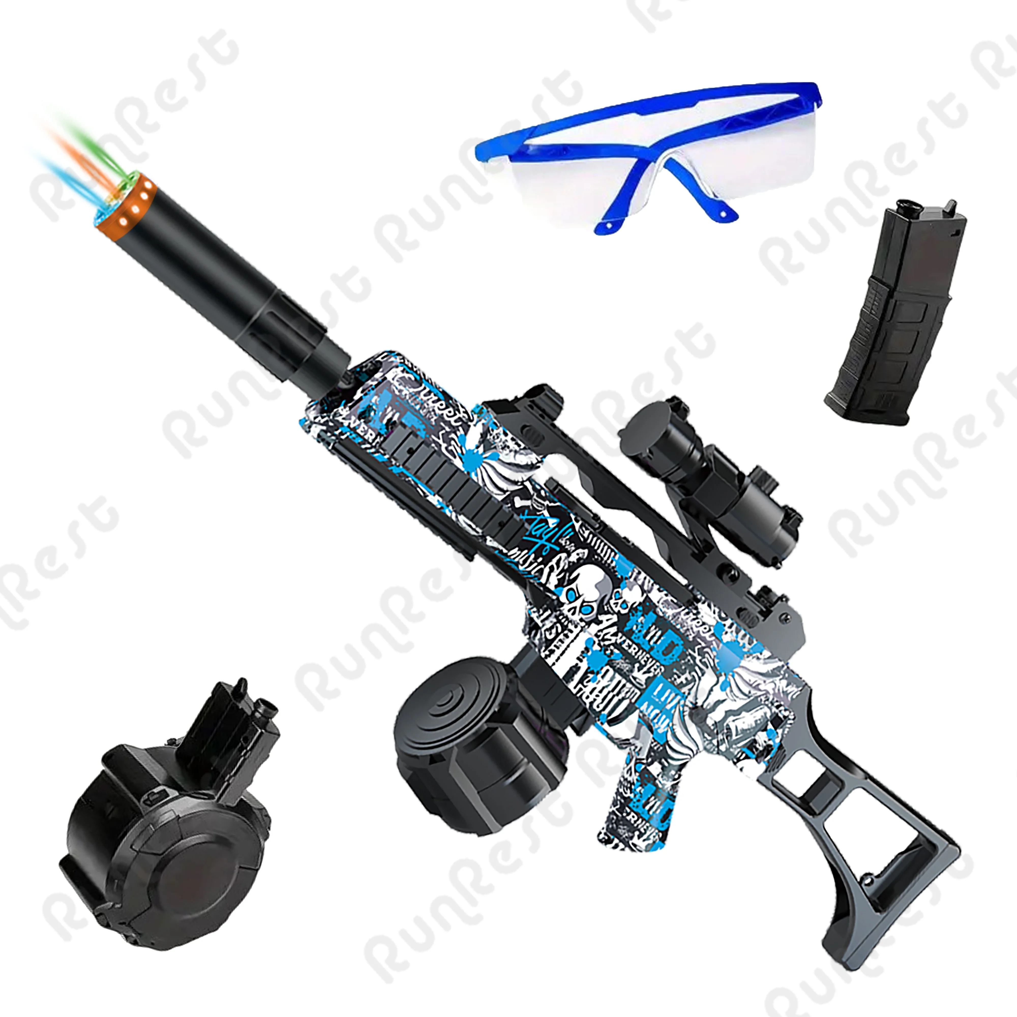 RunRest Blaster Gun, Electric Ball Blaster, With Flash Silencer High Orbeez Gun Performance Cool Toy Gun, Rechargeable Splatter Halloween and Christmas  Gift