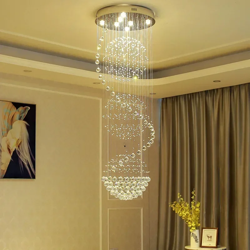 

RUModern Long LED Spiral Living Crystal Chandeliers Lighting Indoor Fixture For Staircase Stair Lamp Showcase Bedroom Hotel Hall