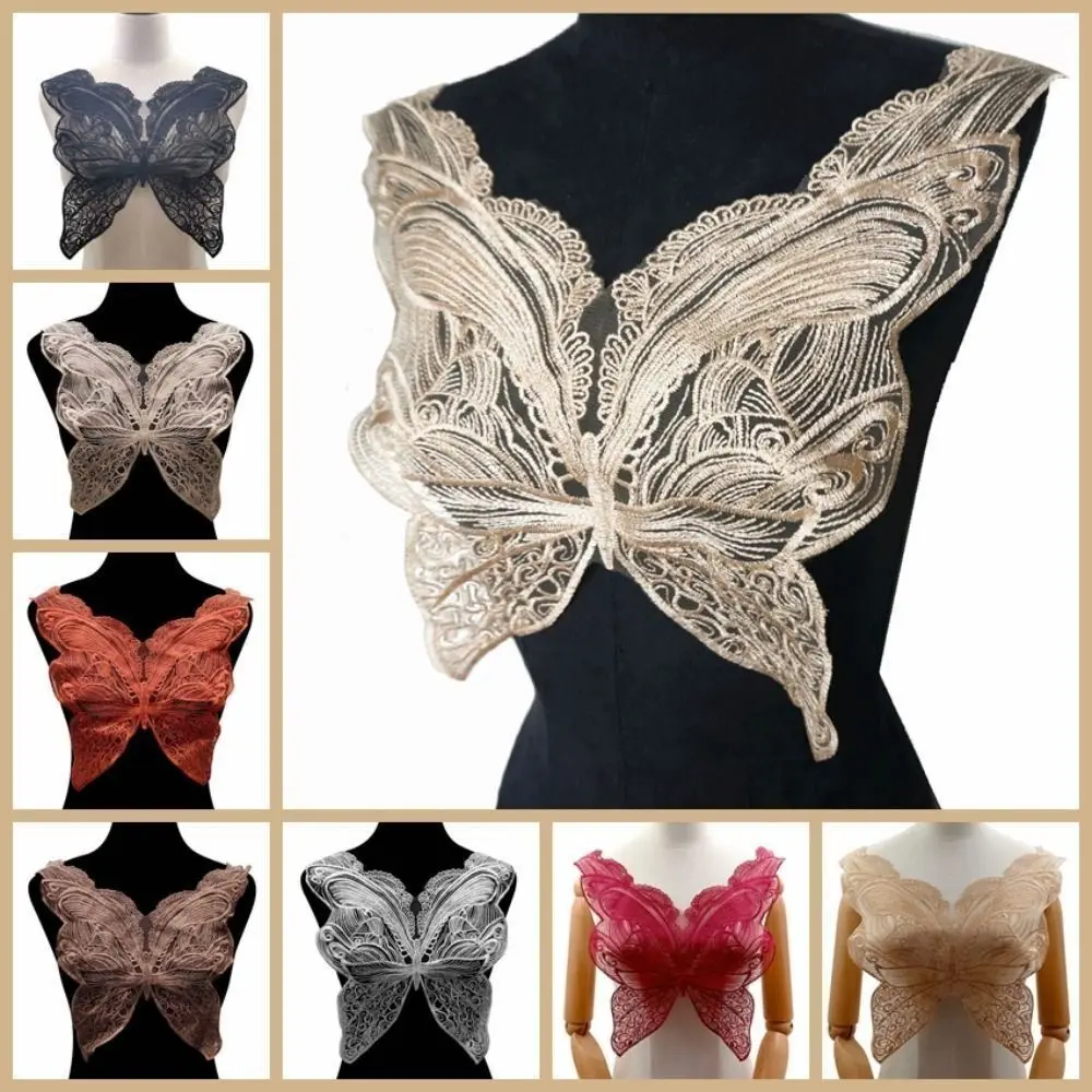 High Quality Polyester fabric Flower Cloth Sticker Mesh DIY Decorative Patch Butterfly Embroidered Appliques