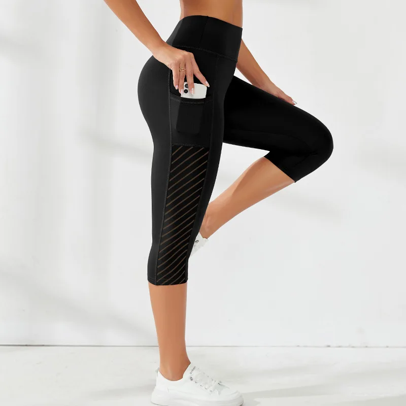 Mesh Yoga Shorts Female High Waist Pocket Sport Shorts Push Up Butt Workout Running Quick Drying and Breathable Casual Shorts