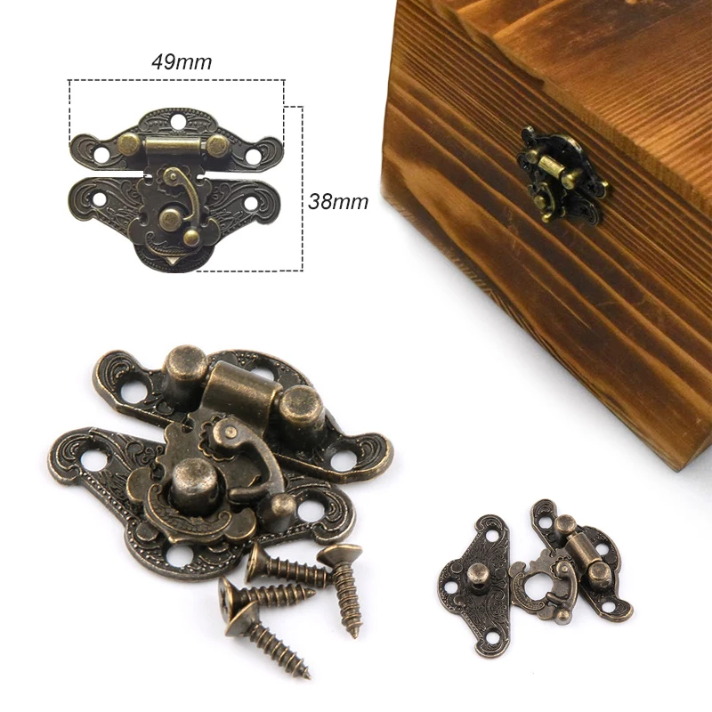 

5 pieces antique bronze hasp latch jewelry wooden box lock mini cabinet clasp box lock decorative handle 2 size