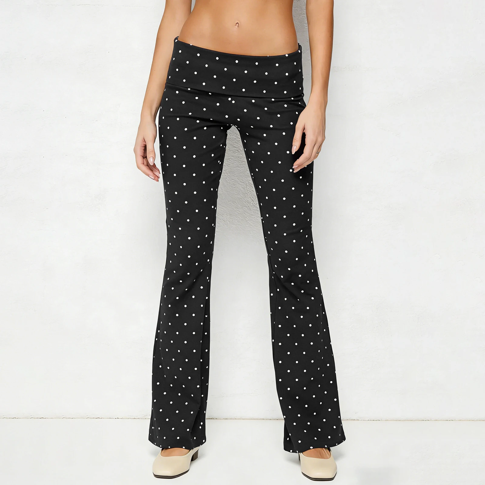 

Женские свободные брюки-джоггеры с широкими штанинами, повседневные, в стиле Y2K, весна-лето, с низкой талией, с принтом в горошек, модные, удобные, расклешенные брюки