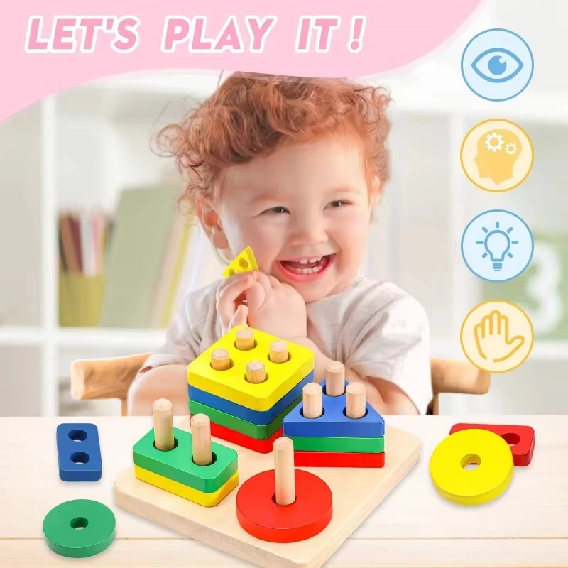 Montessori Wooden Toys for Babies 1 2 3 Years Boy Girl Gift Baby Development Games Wooden Puzzle Kids Educational Learning Toys