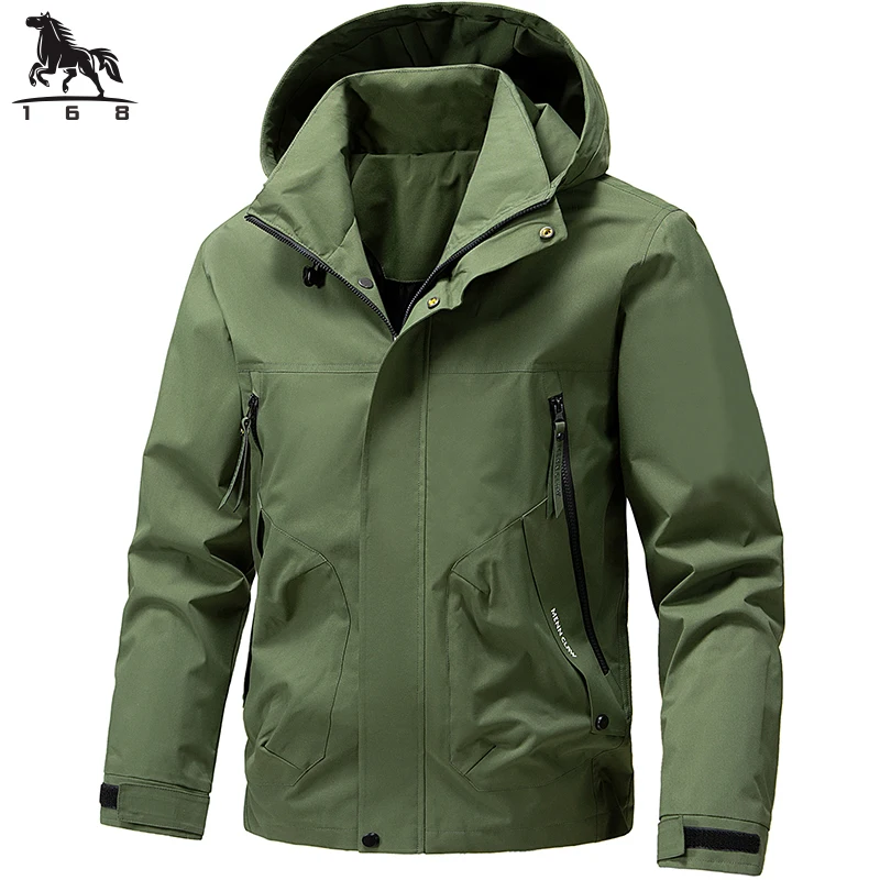 

Jacket Mens Spring autumn New men jacket solid color hooded Jackets casual coat Men's business coats Size M-4XL 5XL Hat detacha
