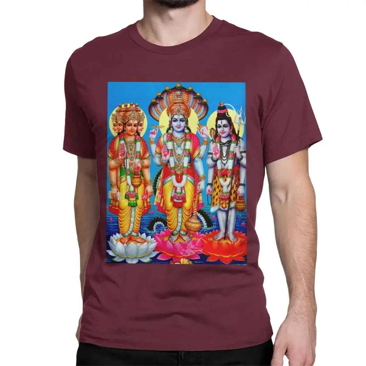 Men Brahma God Vishnu  Shiva Print T Shirt Lingam Ganesha India Hindu Cotton Tops Fashion O Neck Tee  Plus Size T-s