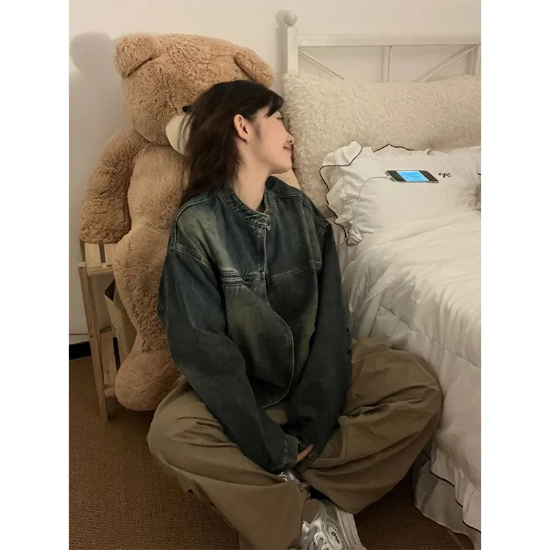 سترة نسائية كلاسيكية من قماش الدنيم Y2K ملابس خروج كبيرة الحجم معطف جينز Bf Harajuku ملابس خارجية فضفاضة غير رسمية لربيع الخريف