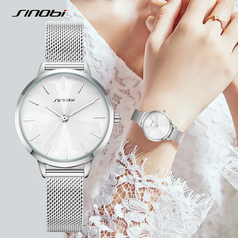 SINOBI Elegant Ladies Watches Fashion Petals Glass Women's Quartz Wristwatches Best Gifts Clock Sample Super Stainless Steel