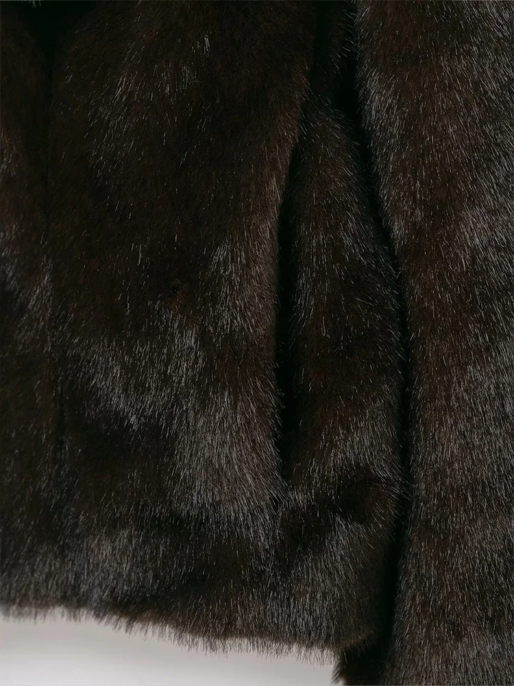 HH Donna Caldo Elegante Colletto rialzato Effetto pelliccia artificiale Top Donna Inverno Manica lunga Solido Cappotto corto con tasca monopetto