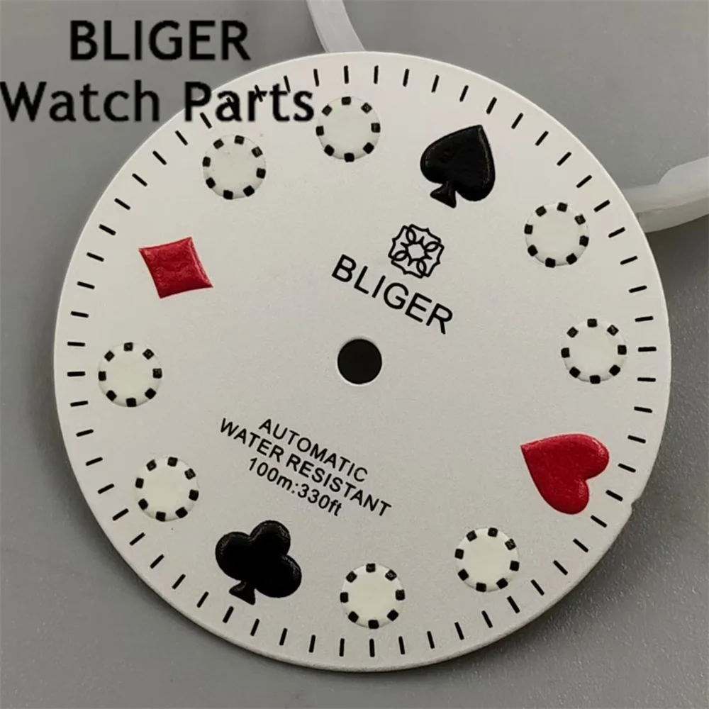 BLIGER 29mm Watch Dial White Black Green Dial Green Luminous Fit NH35 NH36 Movement