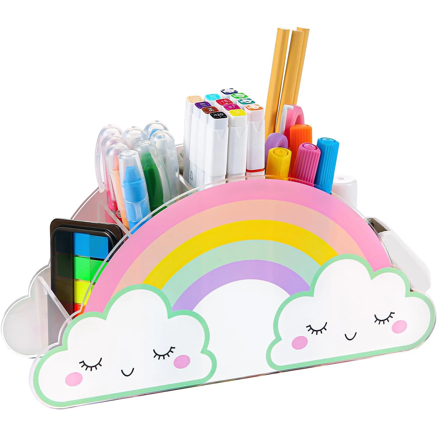 Desk pencil holder, acrylic pen holder rainbow supplies box, suitable for home office desktop storage stationery storage box