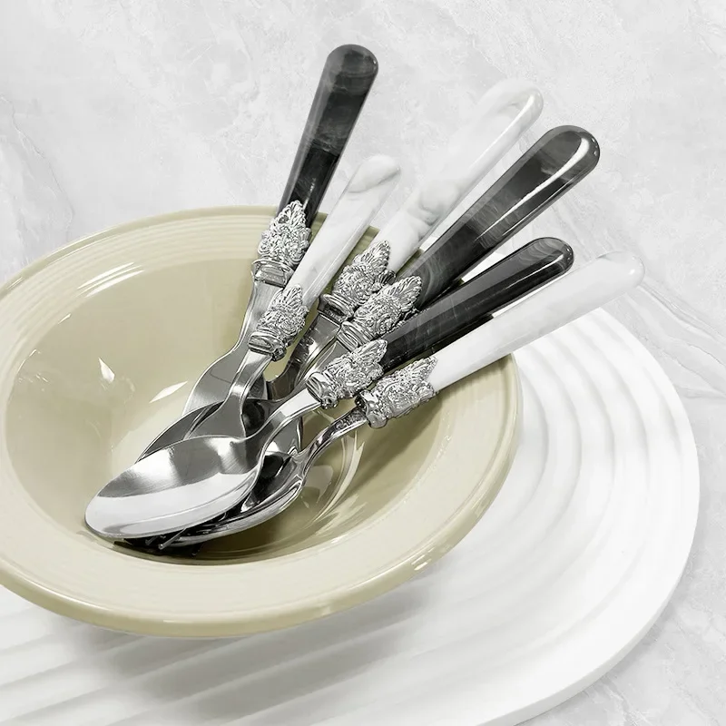 20/30pcs Flatware Set Stainless Steel Plastics Marbling Handle Cutlery Tableware Knife Fork Spoon Dishwasher Safe Dinnerware