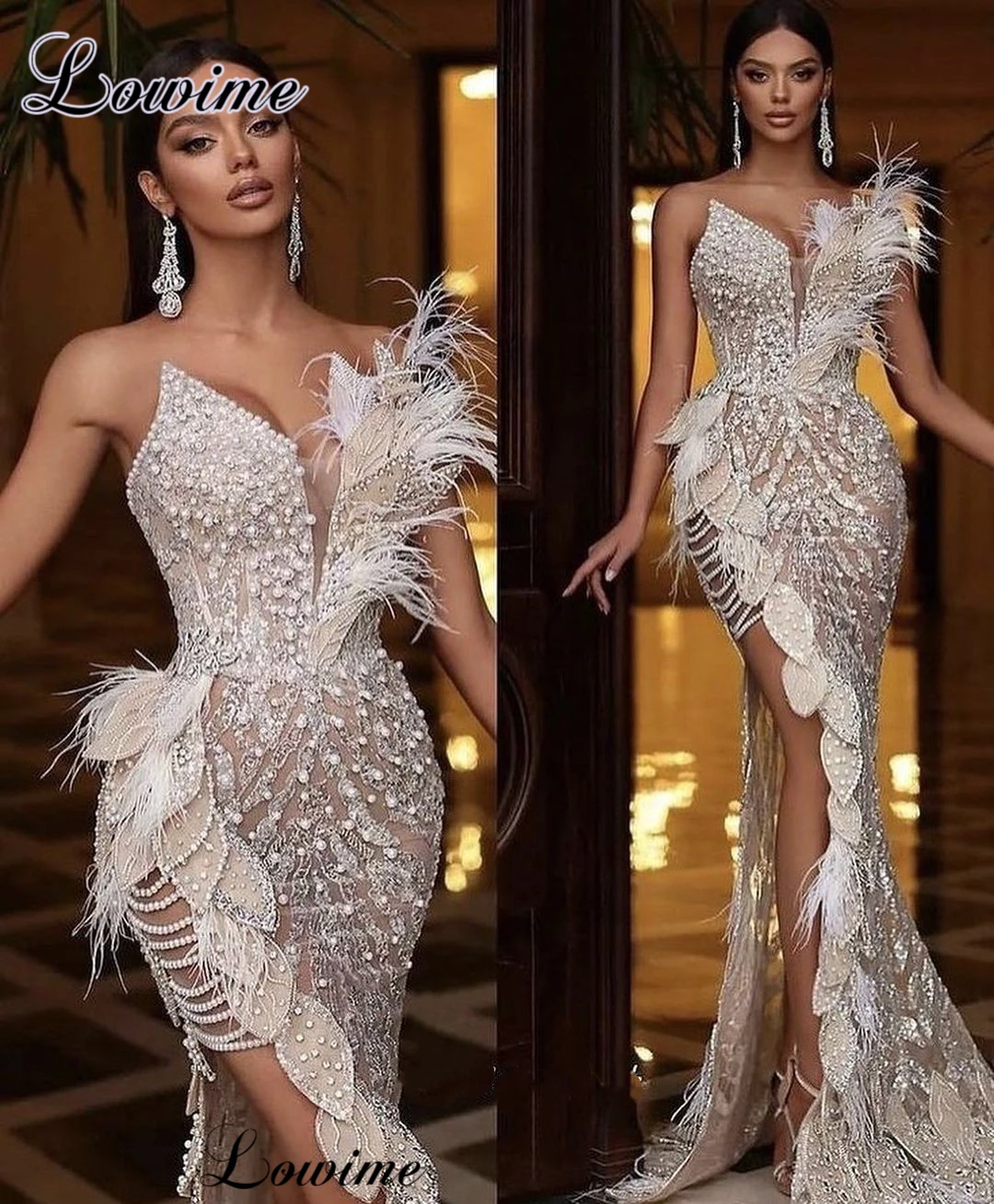 New Fashion Celebrity Dresses Luxury Women Mermaid Special Cat Walk Coutures Sweetheart Pearls abiti da sera Vestidos De Gala