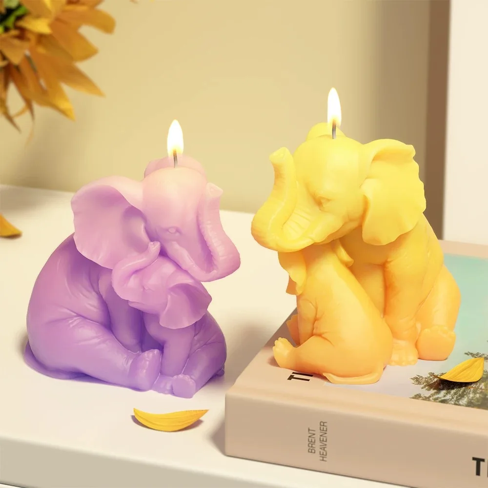 

DIY Silicone Mould for Aromatherapy Candle - Big Ear Elephant Design Resin Desktop Ornament Sitting Elephant Drip Casting