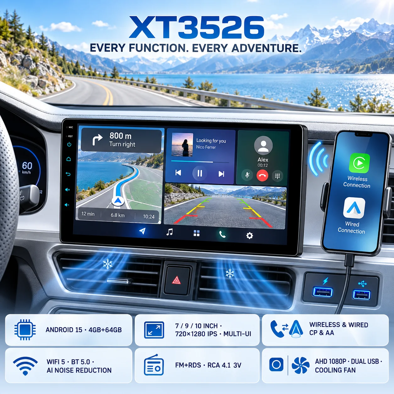 Universal 7/9/10” Car Stereo Radio For Honda NissanToyota KIA Hyundai Wired Carplay Android Auto FM RDS BT MP5 Multimedia Player