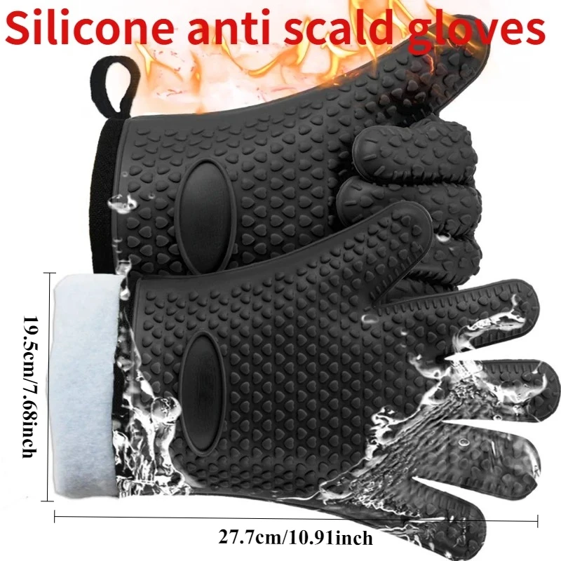 Heat Resistant Silicone Oven Mitts Anti Scald Gloves For Baking Microwave BBQ Kitchen Non Slip Potholder Cooking Safety Utensils