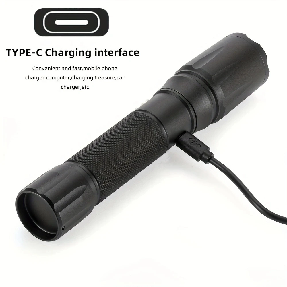 10W Zoomable High Bright Flashlight Usb Rechargeable 18650 battery Outdoor Hiking Camping Hunting Fishing Handheld Patrol Torch