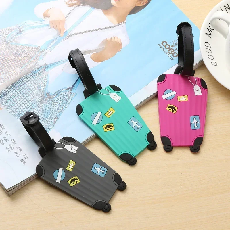 Cute Cartoon Silicone Luggage Tag with Strap Backpack Handbag Tag Label Name ID Tags Baggage Suitcase Identifiers Business Trip