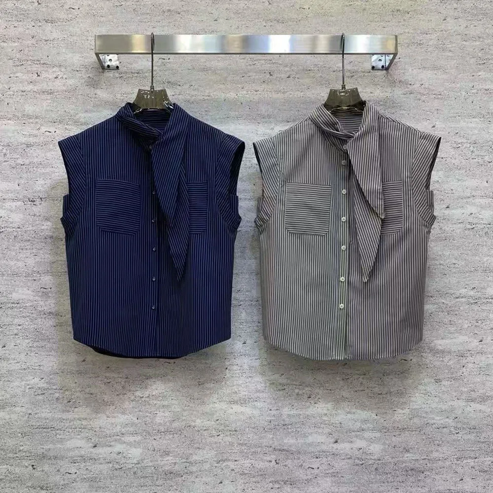 

High-quality 2026 new striped pattern sleeveless women's blouse for elegant office wear xy2640429