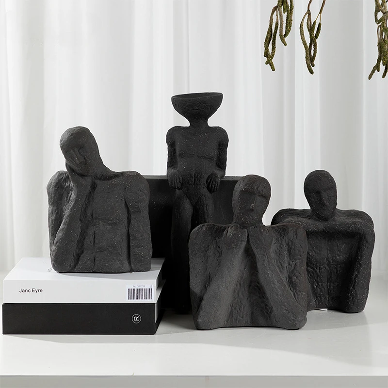 

Ceramic Ornaments Abstract Portrait Sculpture Black Thinking Figures Decorative Figurines Home Decoration Accessories