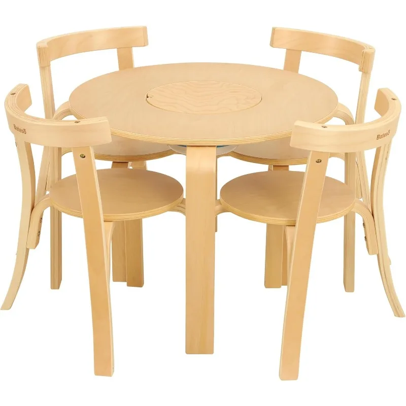 Bentwood Round Table 4 Curved Back Chair Set with Foldable Storage Tub - Ideal Gift for Kids, Perfect for Daycare and Playrooms