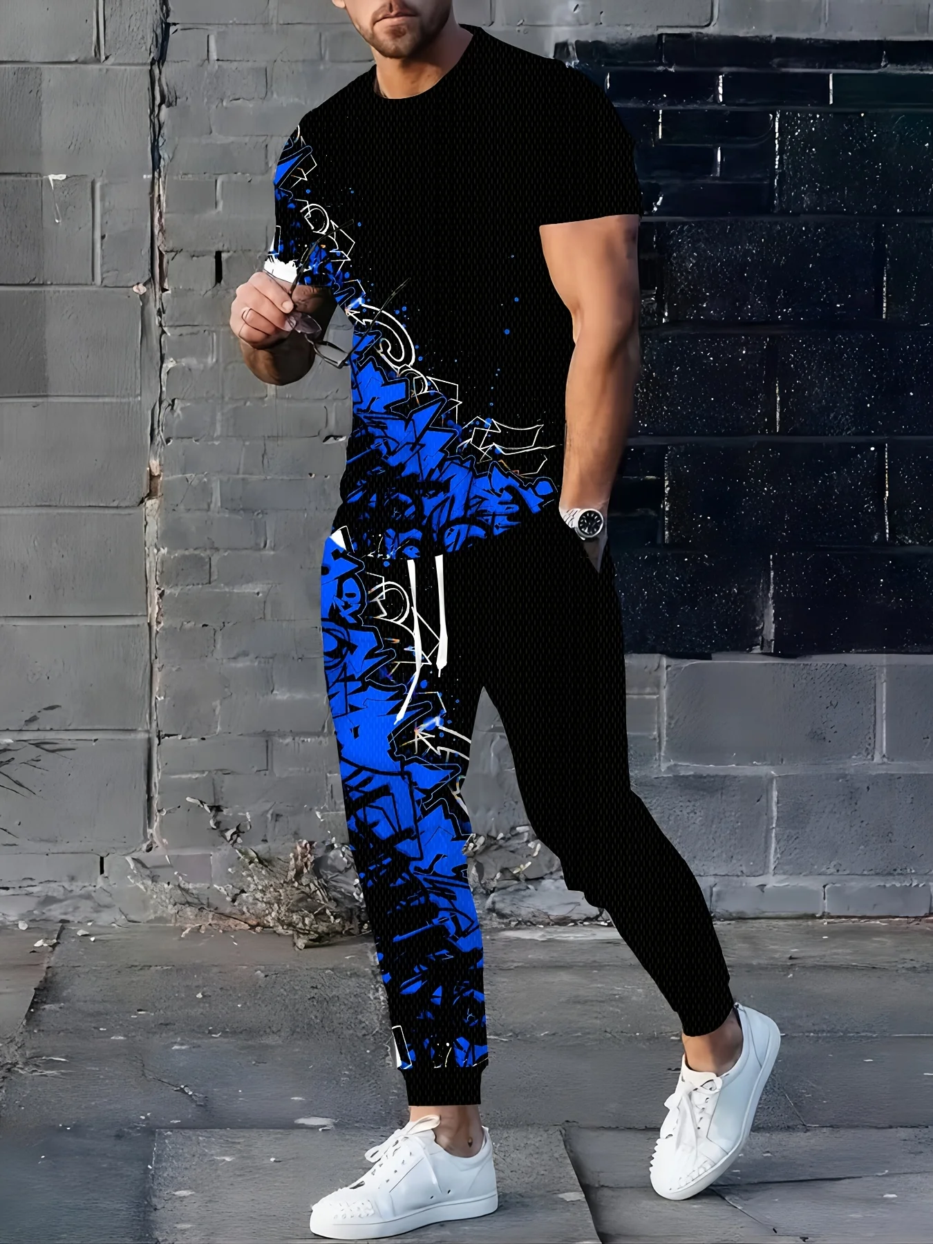 

The 2025 summer new men's set features 3D pattern printing street fashion sporty casual simple comfortable and soft