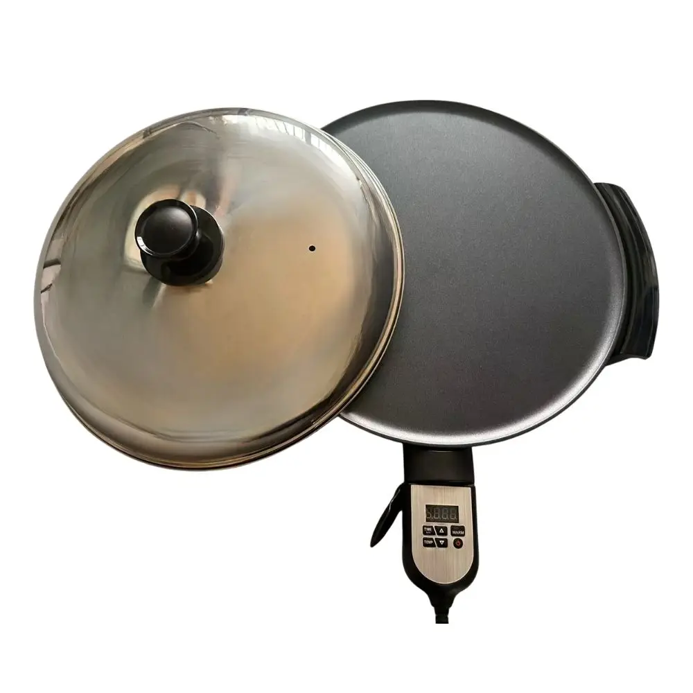 40cm Electric Injera Maker Crepe 1800W Digital Temperature Timer Control Non-Stick Flatbread Griddle Overheating Protection