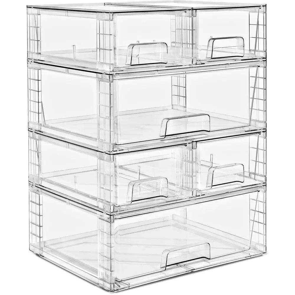 Stackable Clear Storage Ders, 6 Pack (2 Wide + 4 Small) Pull-Out Organizer Bins – Plastic Der Organizers or Bathroom, Vanity, Ma