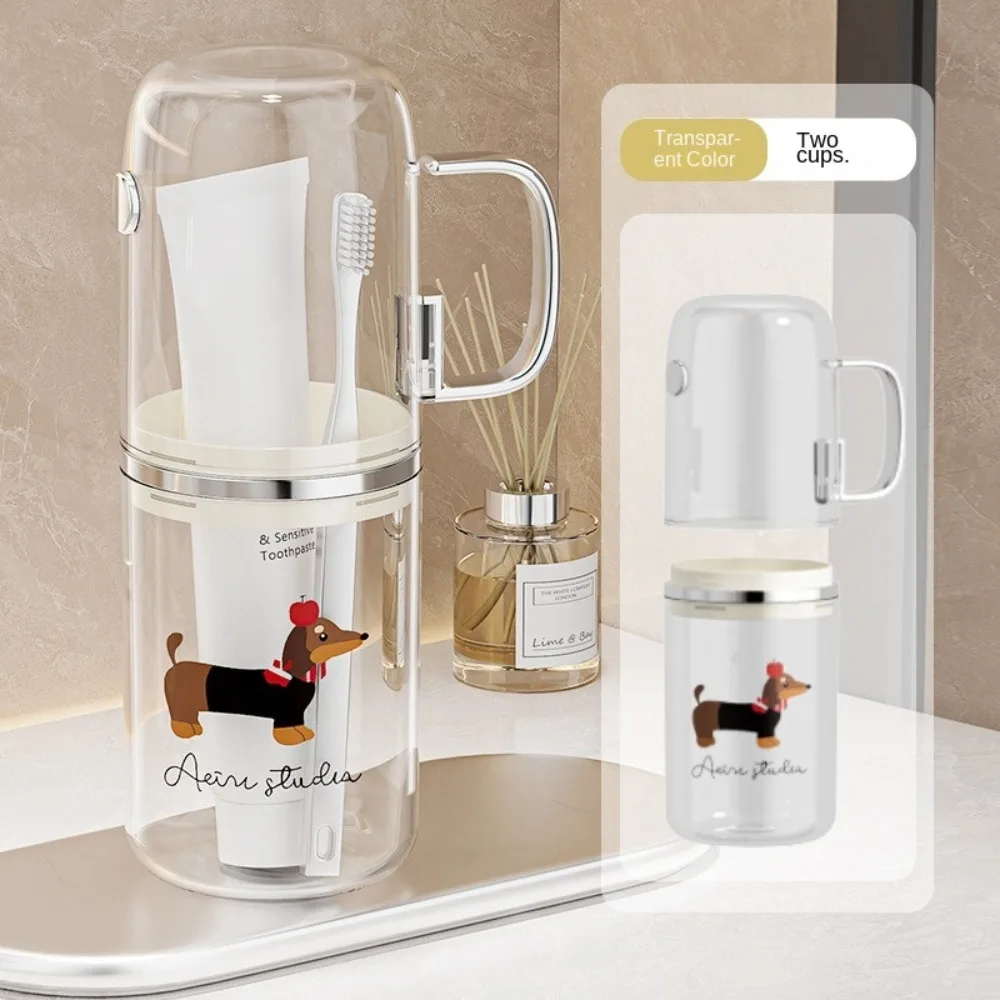 

Portable Transparent Toothbrush Storage Box Plastic Dustproof Mouthwash Cup Cartoon Tooth Cup Office