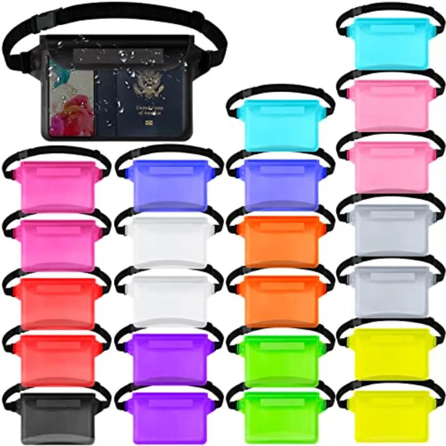 24 Pcs Phone Waterproof Pouch Bag with Waist Strap Waterproof Fanny Pack Keep Your Phone and Valuables Safe and Dry for Beach A