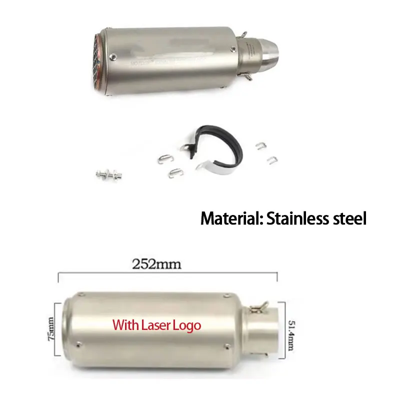 Universal 51mm Motorcycle Exhaust Pipe Project Motocross Escape Moto Muffler Stainless steel For R25 z750 r3 mt07 mt09