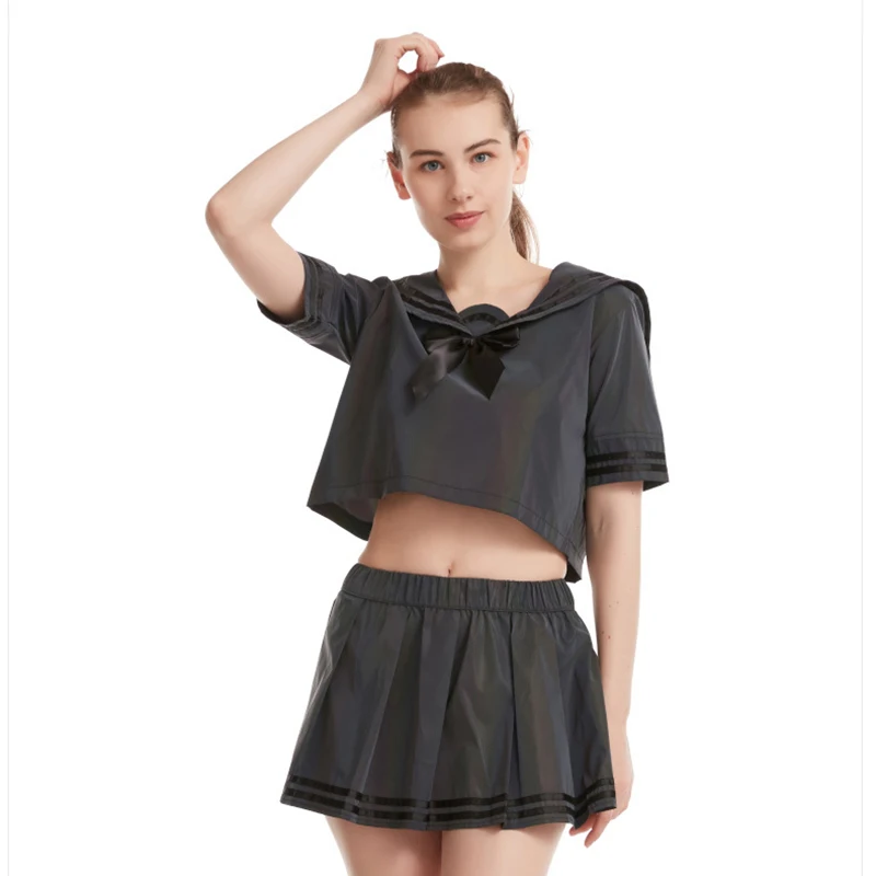 Colorful Reflective Suit Sexy Cute Uniform Suit Female Japanese T-Shirt Bow Decorative Pleated Skirt Reflective Suit New