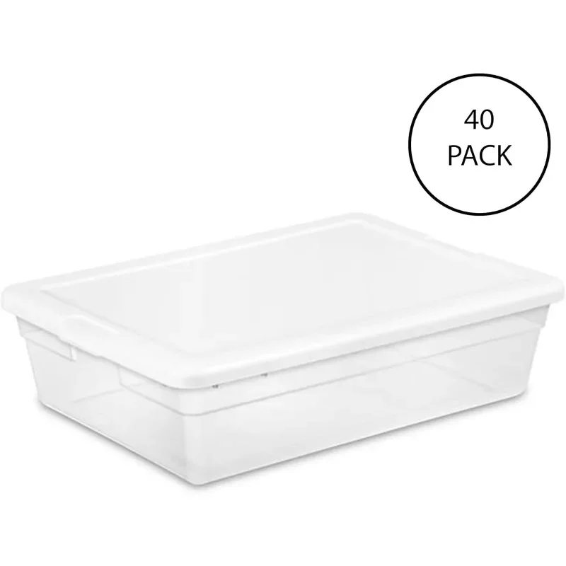 Sterilite 28 Quart Storage Box with Lid, Clear Plastic Container for Organizing and Storing Items Underbed in Bedroom