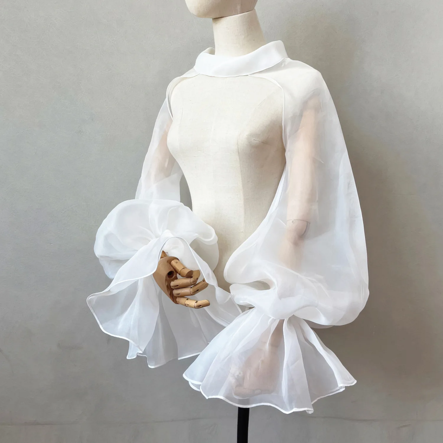 Fairy Puffy Bridal Sleeves Long Sleeve Transparent Wedding Arm Sleeves High Neck Ruffles Arm Covers Banquet Decor Oversleeve