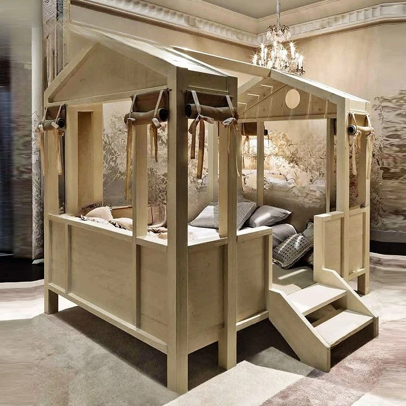 سرير منزل للأطفال، منزل شجرة بسيط من الخشب الصلب، طراز رعوي أمريكي للأطفال d، صبي يكون د