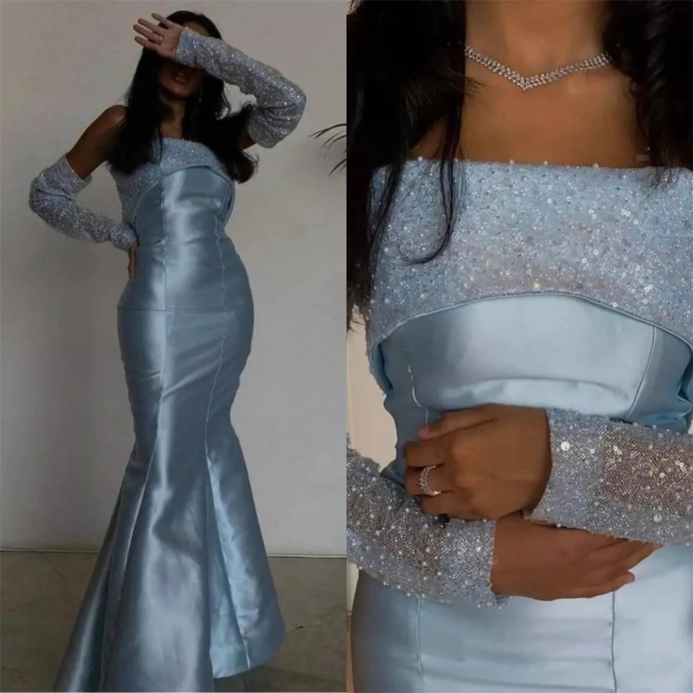 

Exquisite Strapless Sheath Celebrity Party Sequin Flowers Satin Prom Dresses robes de soirée vestidos gala vestidospara mujer