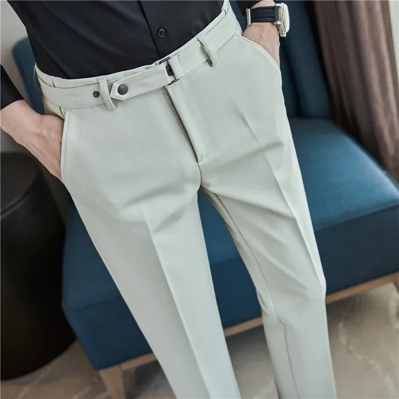 High Quality Elasticity Suit Pants Men Formal Business Office Social Dress Pants Slim Fit Casual Wedding Ankle Trousers Pantalon