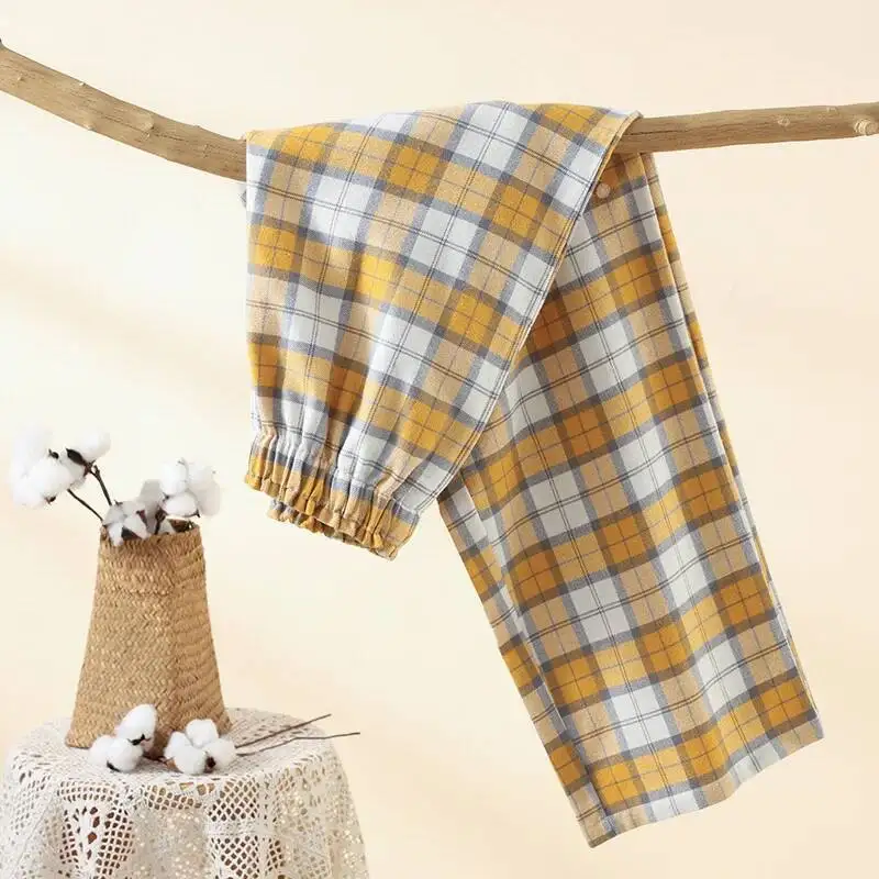 

Простой клетчатый дизайн, хлопковые матовые домашние брюки, женские весенне-осенние повседневные утягивающие прямые длинные брюки